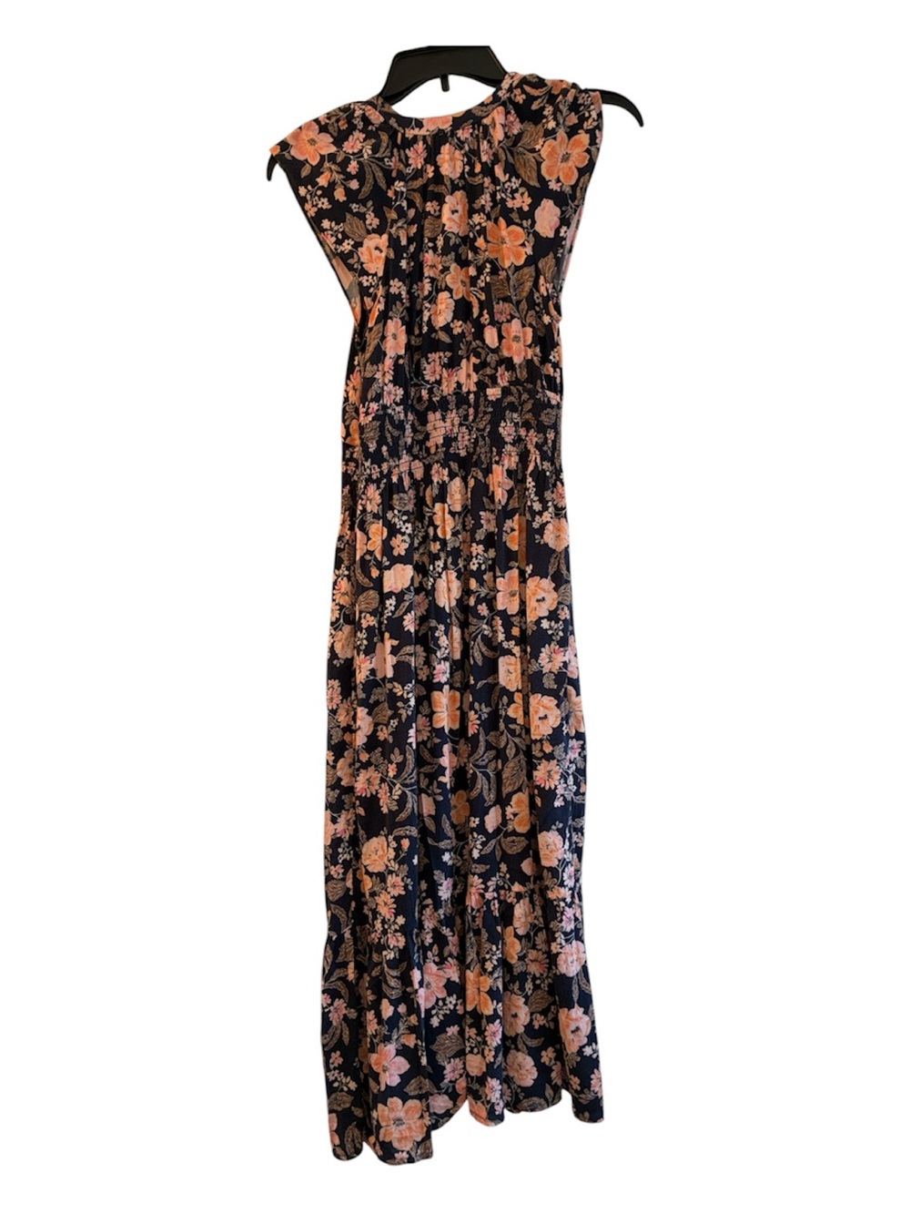 Old Navy Floral Maxi Dress Size Small Navy Pink Peach Boho Smocked Waist - Picture 7 of 9